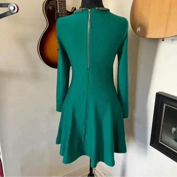 Rinascimento Green 100% Wool Long Sleeved Flare Dress - Size 8 - Made In Italy - Picture 2 of 8